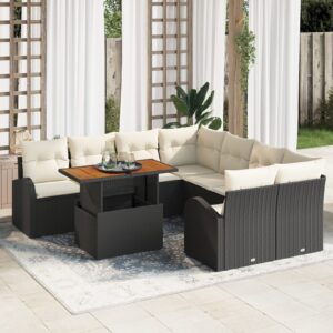Set Divano da Giardino 9 Pezzi con Cuscini Rattan Polyrattan Nero