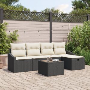 Set Divano da Giardino 6 Pezzi con Cuscini Nero Polyrattan