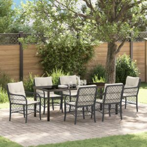 Set Pranzo Giardino 7 Pezzi con Cuscini Rattan Nero