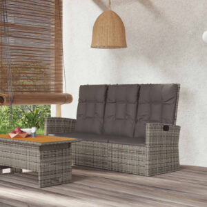 Panca da Giardino Reclinabile con Cuscini 173cm Polyrattan Nero