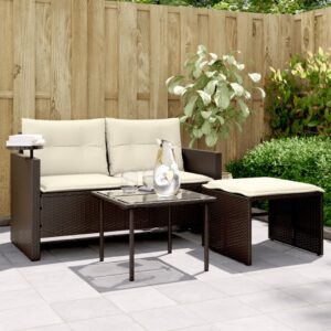 Set Divano da Giardino 3 pz con Cuscini Beige in Polyrattan