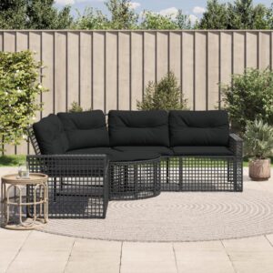 Divano da Giardino a L con Cuscini e Pouf Marrone in Polyrattan