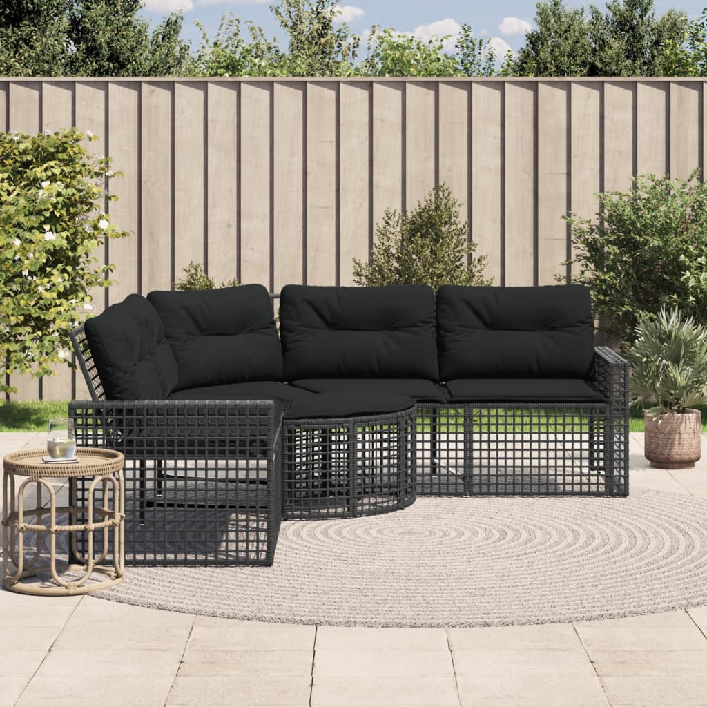 Divano da Giardino a L con Cuscini e Pouf Marrone in Polyrattan