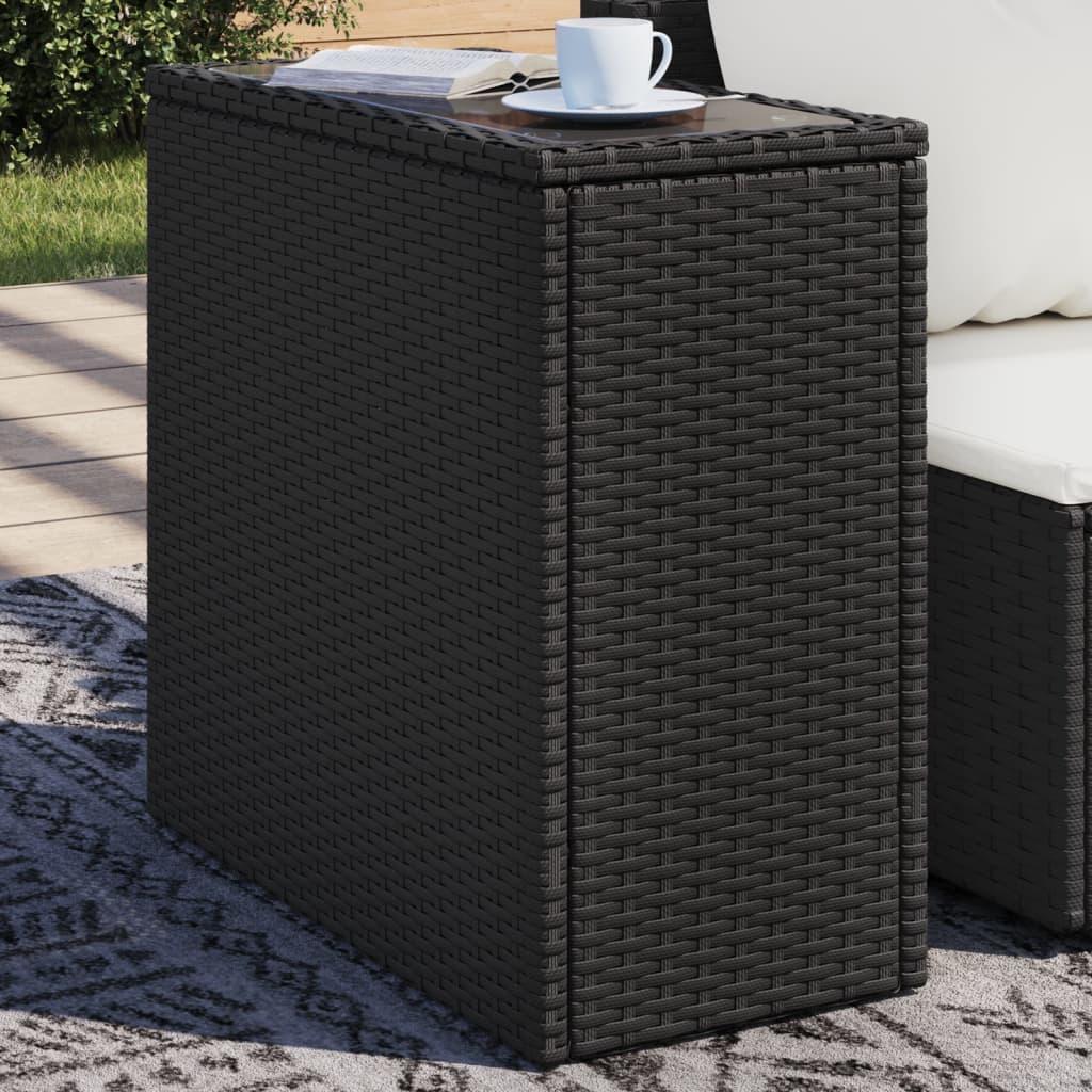 Tavolino da giardino con piano in legno nero 58x27,5x55 cm in polyrattan