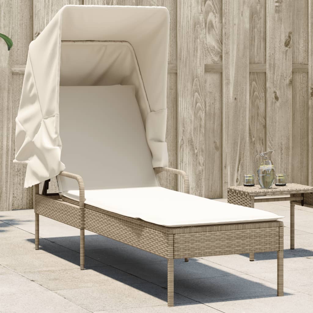 Lettino Prendisole con Baldacchino Marrone in Polyrattan
