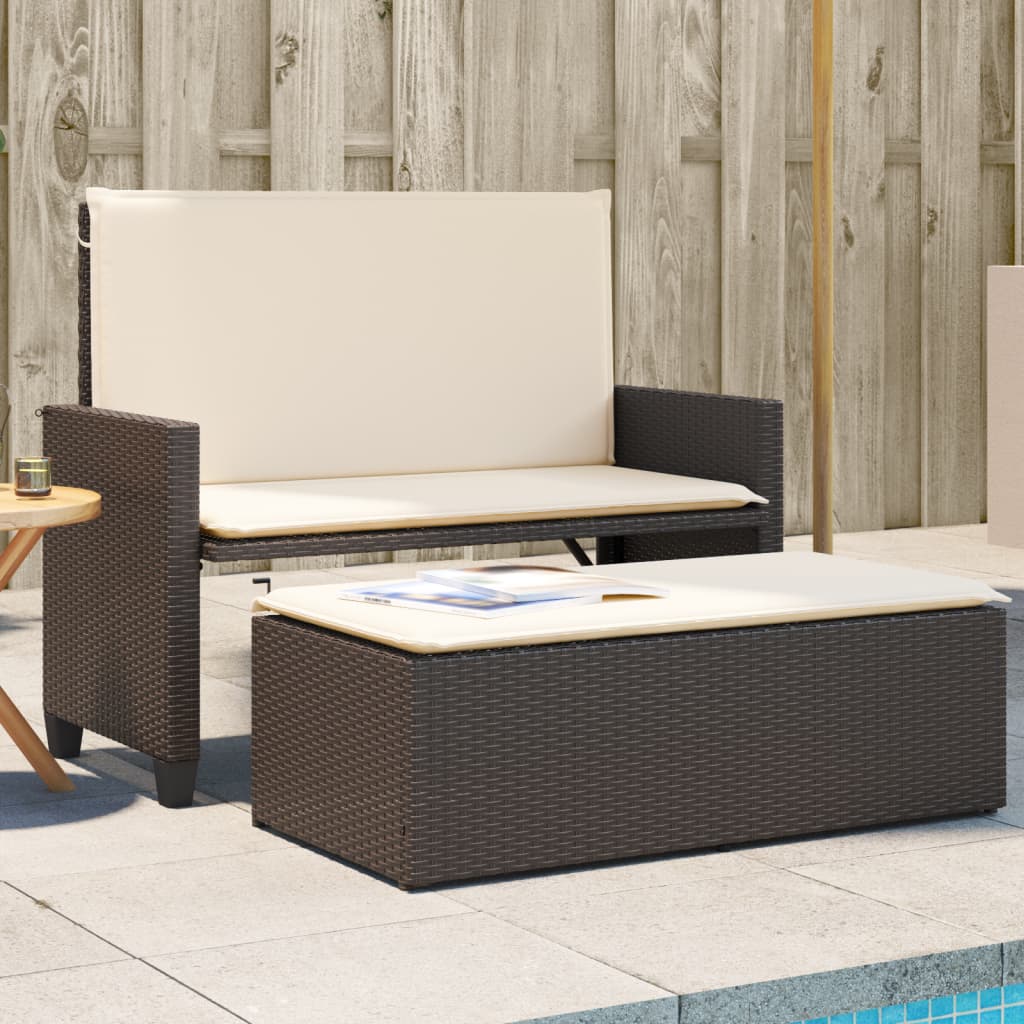 Panca da Giardino con Cuscini e Poggiapiedi Beige in Polyrattan