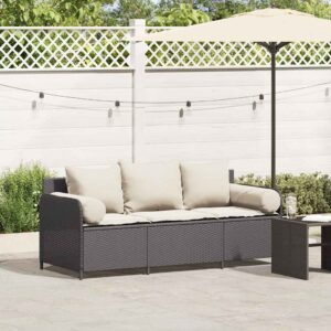 Divano da Giardino con Cuscini a 3 Posti Beige in Polyrattan