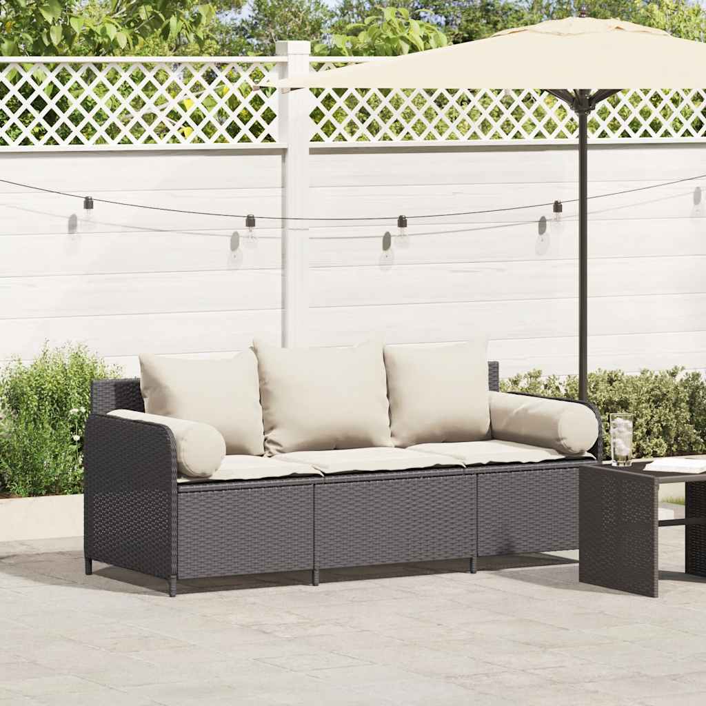 Divano da Giardino con Cuscini a 3 Posti Beige in Polyrattan
