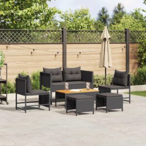 Set Divano da Esterno - Nero Rattan, Legno Medio Durevole