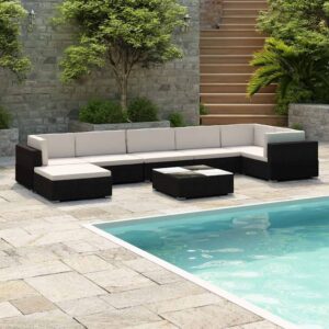 Set Divani da Giardino 8 pz con Cuscini in Polyrattan Nero