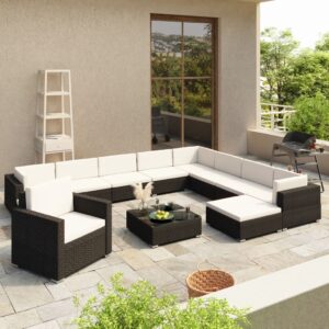 Set Divani da Giardino 12 pz con Cuscini in Polyrattan Marrone
