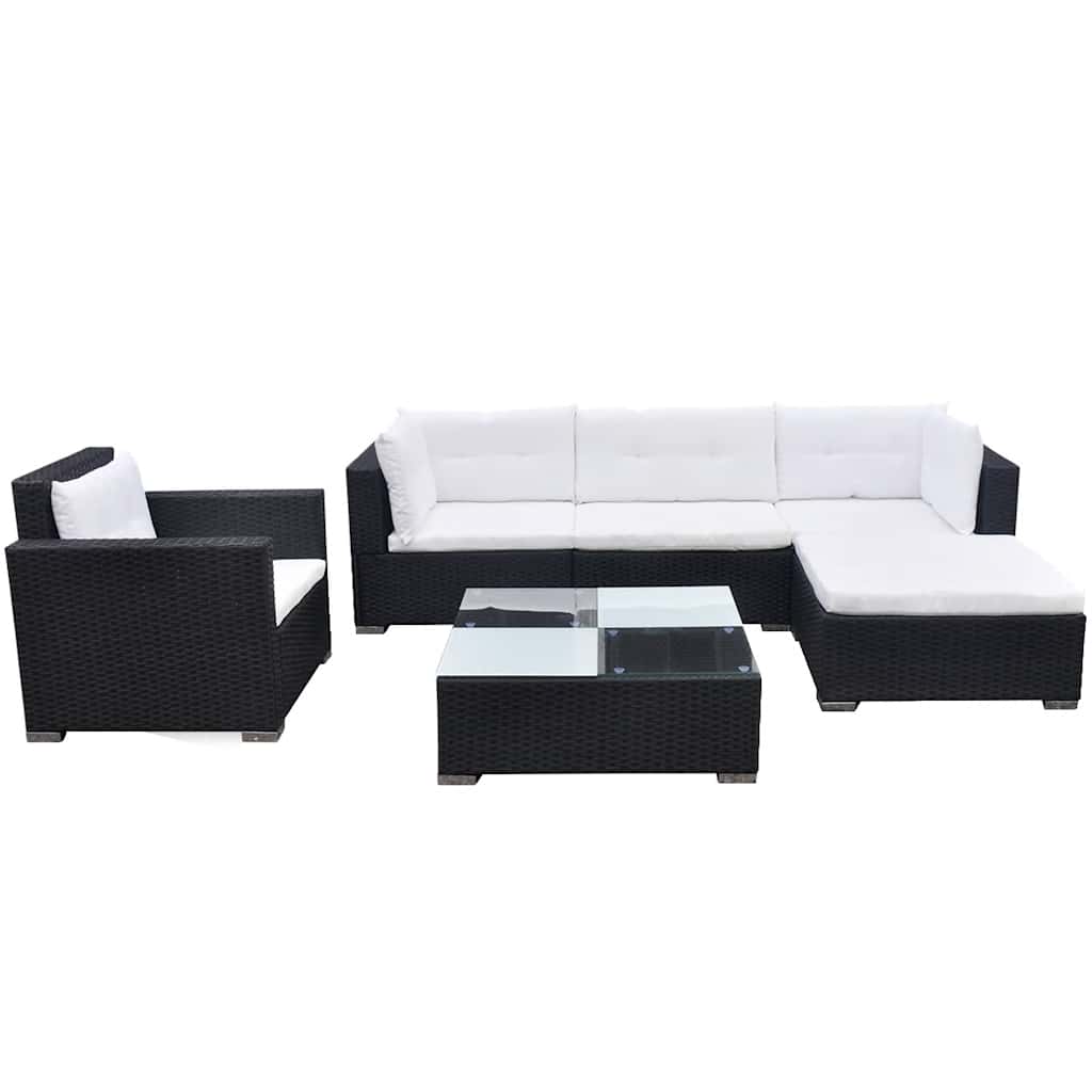Set Divani da Giardino 6 pz con Cuscini in Polyrattan Nero - immagine 2