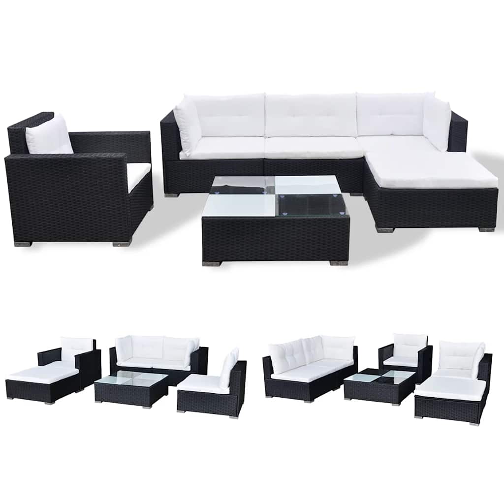 Set Divani da Giardino 6 pz con Cuscini in Polyrattan Nero - immagine 3