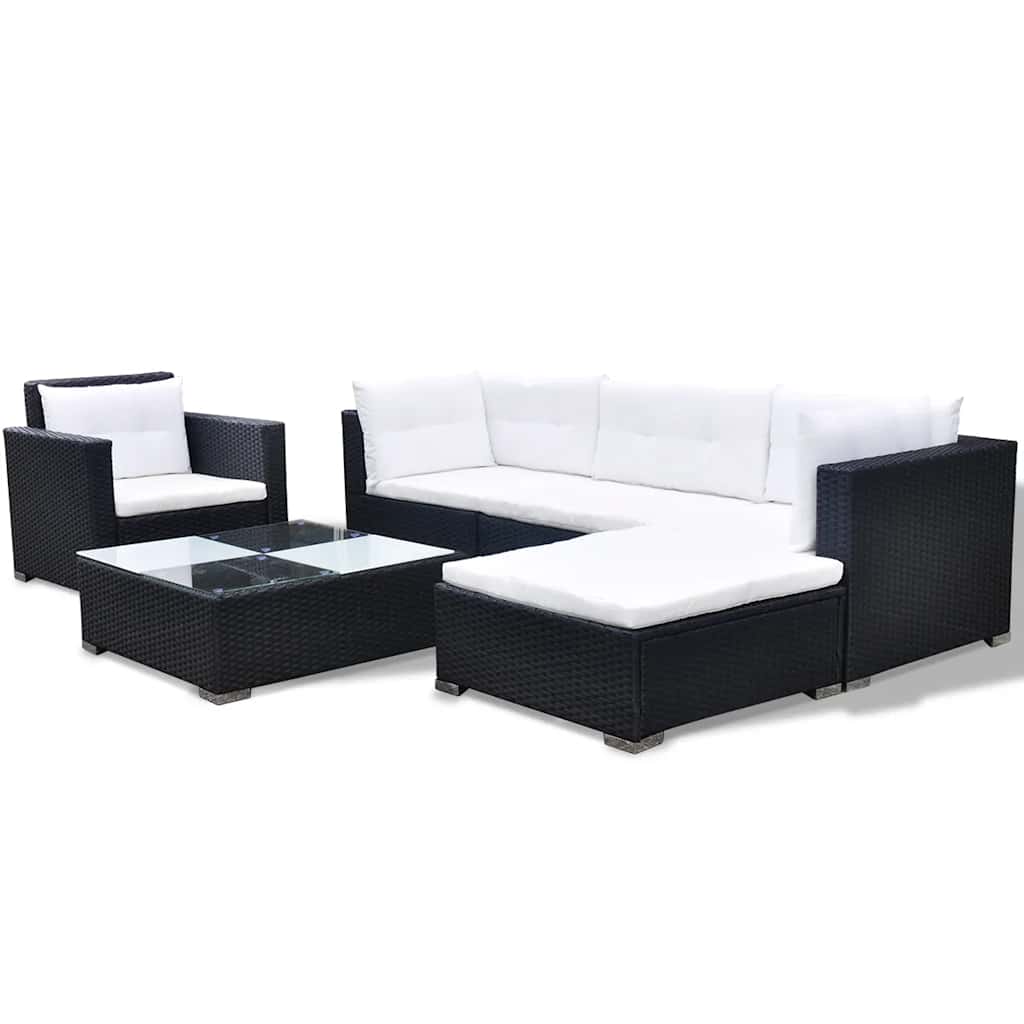 Set Divani da Giardino 6 pz con Cuscini in Polyrattan Nero - immagine 4