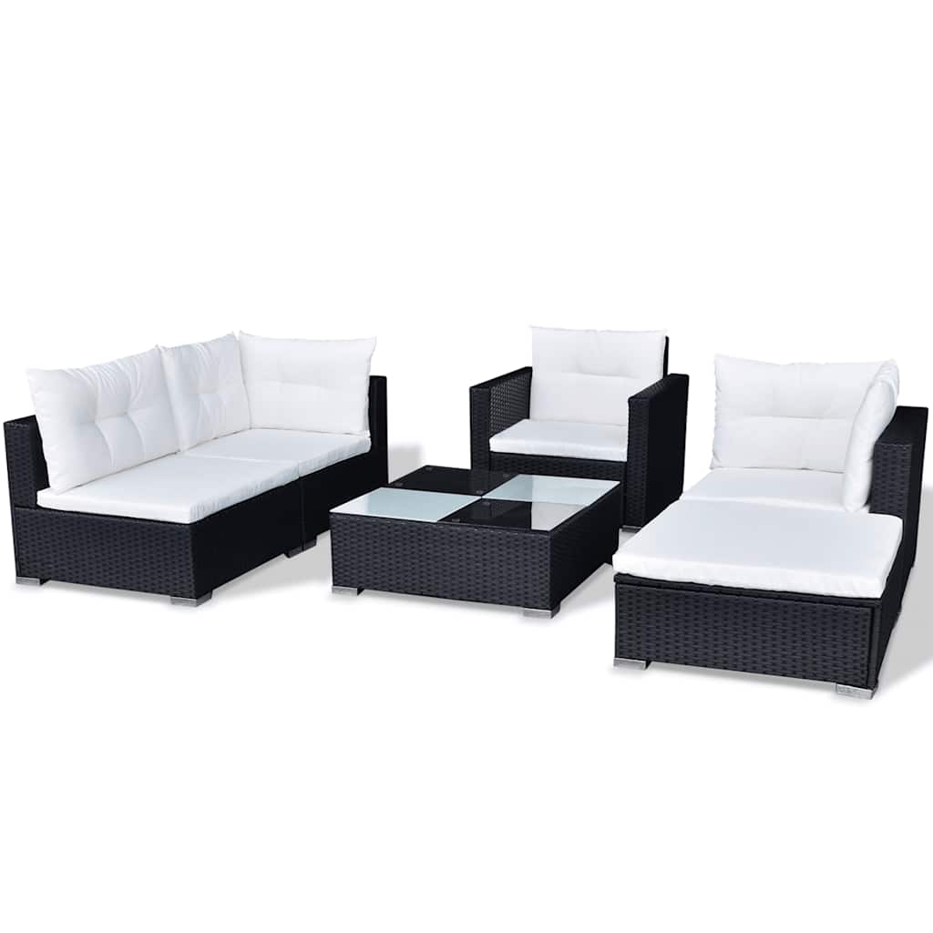Set Divani da Giardino 6 pz con Cuscini in Polyrattan Nero - immagine 5