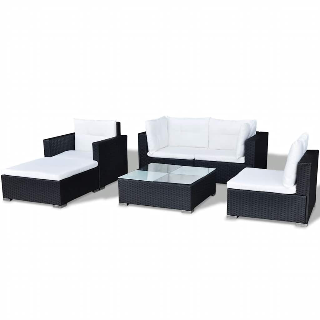 Set Divani da Giardino 6 pz con Cuscini in Polyrattan Nero - immagine 6