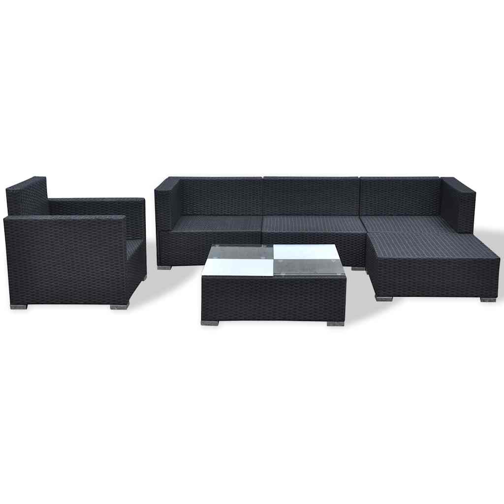 Set Divani da Giardino 6 pz con Cuscini in Polyrattan Nero - immagine 7