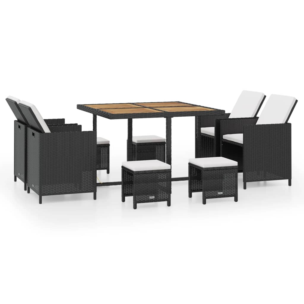 Set da Pranzo da Giardino 9 pz in Polyrattan e Acacia Nero - immagine 2