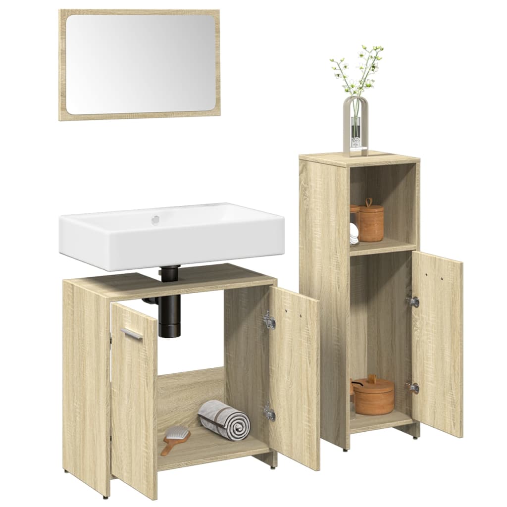 Set Mobili da Bagno 3 pz Rovere Sonoma in Legno Multistrato