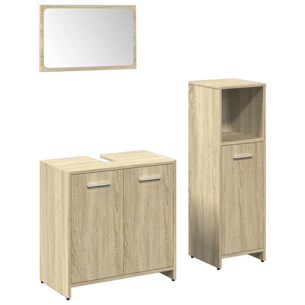 Set Mobili da Bagno 3 pz Rovere Sonoma in Legno Multistrato - immagine 2