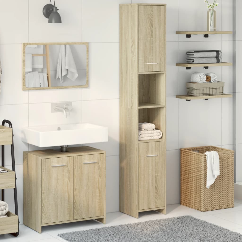 Set Mobili da Bagno 3 pz Rovere Sonoma in Legno Multistrato - immagine 3