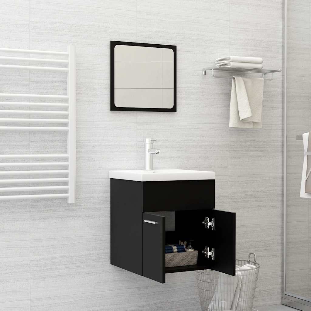Set Mobili da Bagno 2 pz Nero in Legno Multistrato - immagine 3