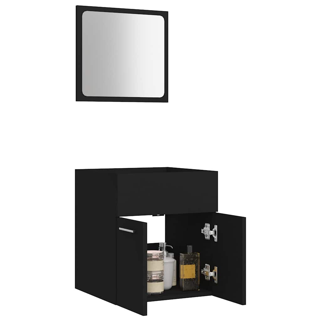 Set Mobili da Bagno 2 pz Nero in Legno Multistrato - immagine 4