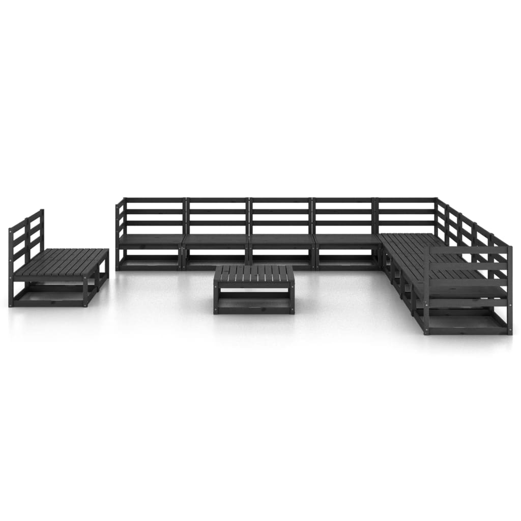 Set Divani da Giardino 12 pz Nero in Legno Massello di Pino - immagine 3