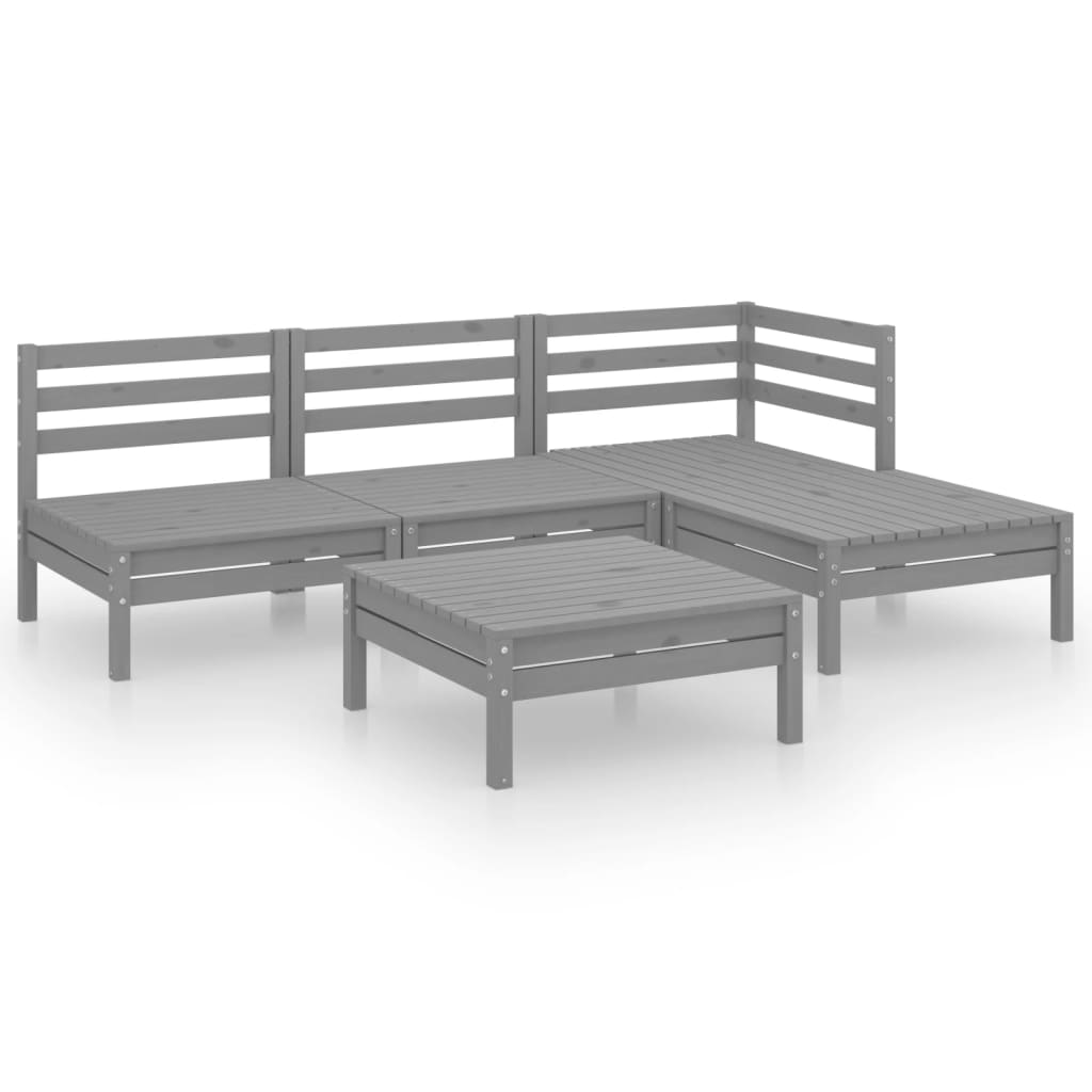 Set Salotto da Giardino 5 pz in Legno Massello di Pino Grigio - immagine 2