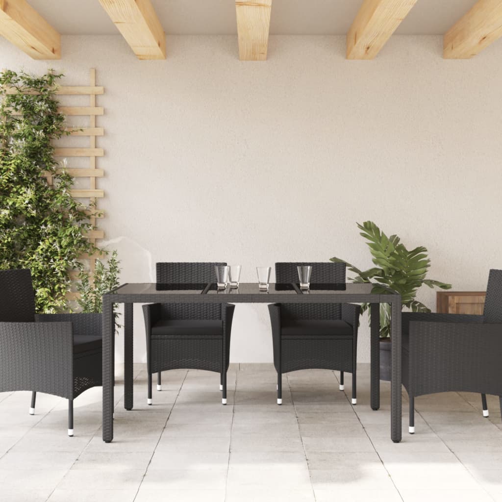 Tavolo da Giardino Piano in Vetro Nero 150x90x75 cm Polyrattan - immagine 3