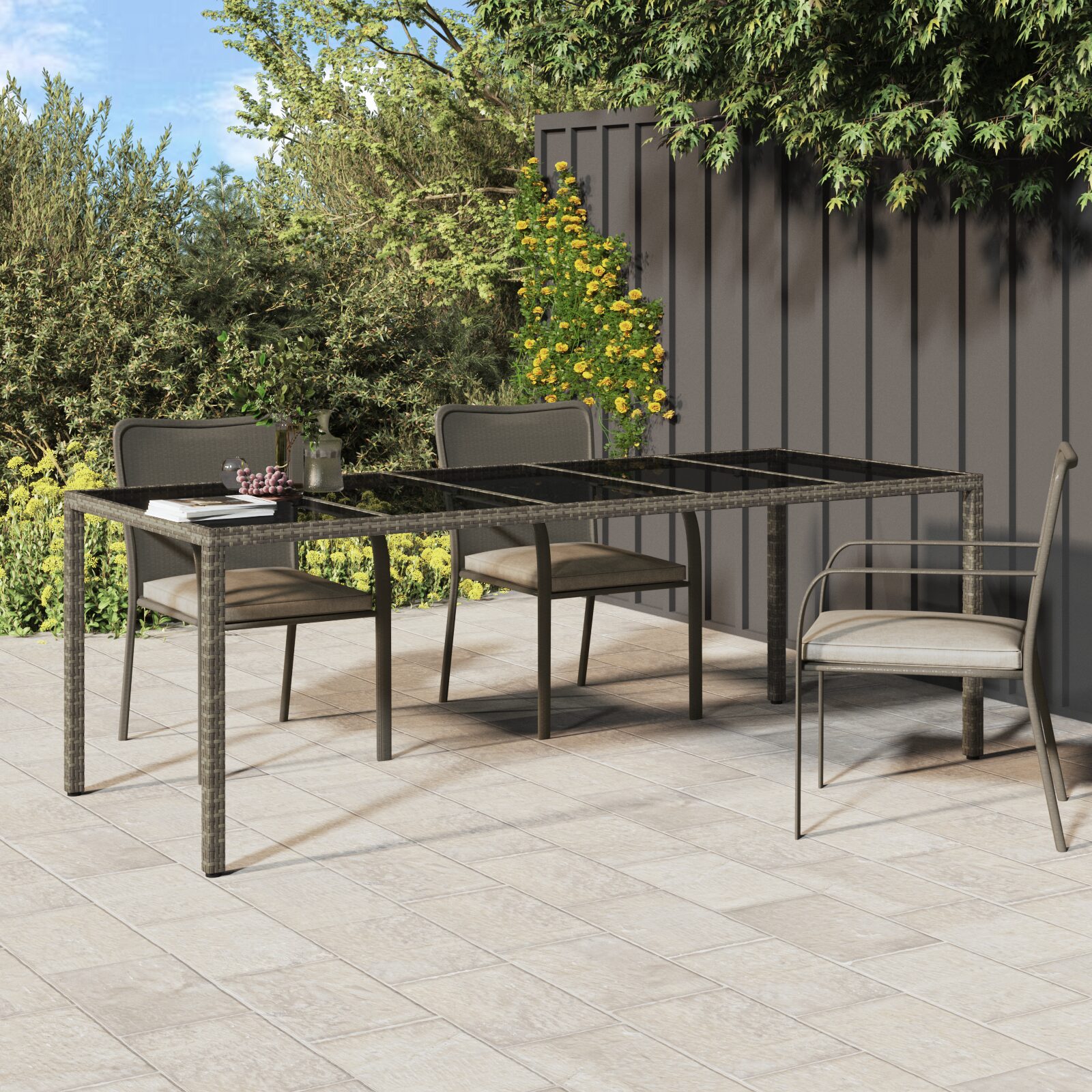 Tavolo da Pranzo per Giardino Grigio 250x100x75 cm Polyrattan