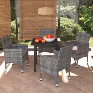 Set da Pranzo da Giardino 5 pz con Cuscini in Polyrattan Nero