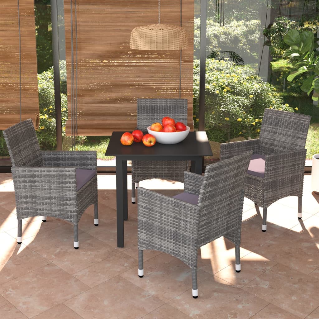 Set da Pranzo da Giardino 5 pz con Cuscini in Polyrattan Nero