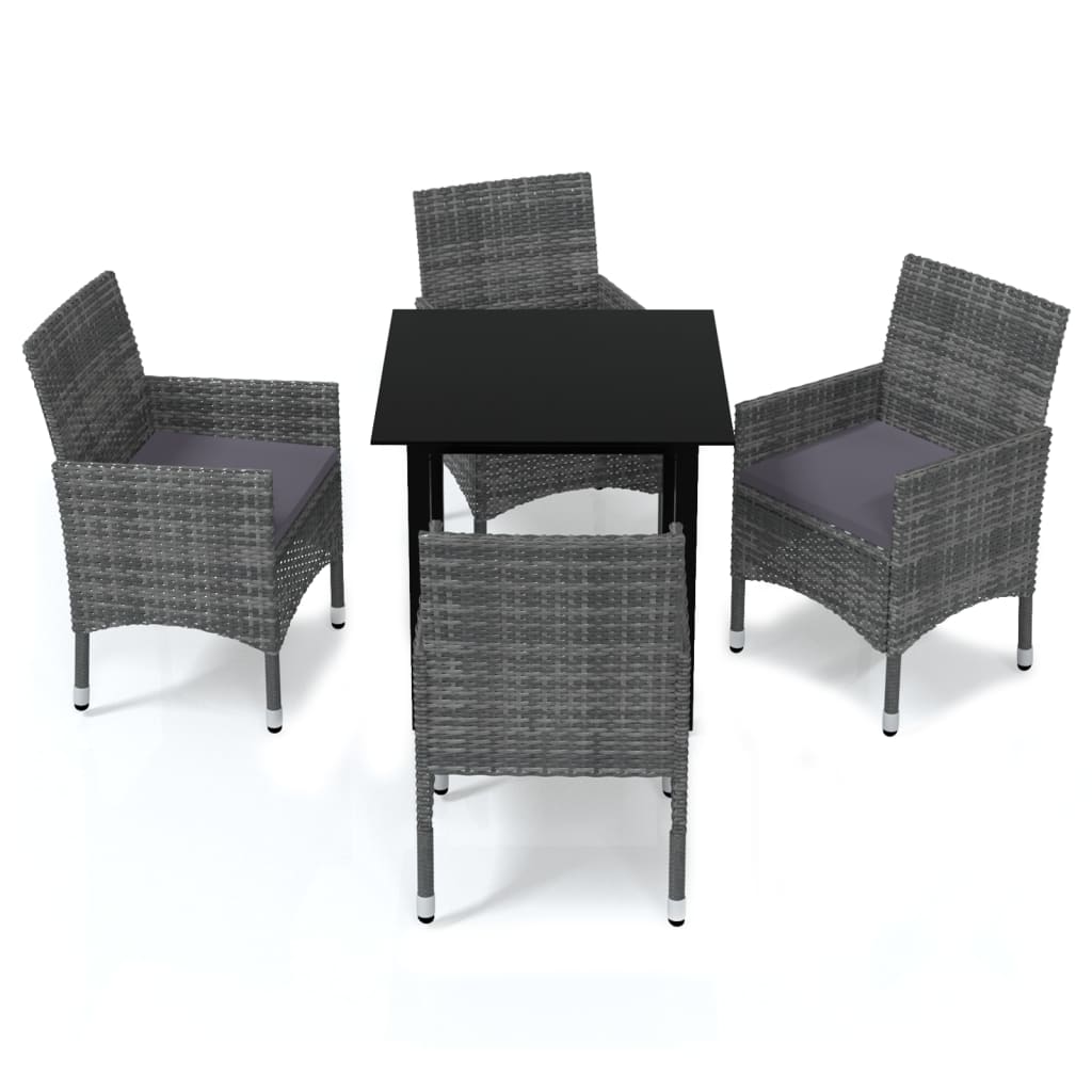 Set da Pranzo da Giardino 5 pz con Cuscini in Polyrattan Nero - immagine 2