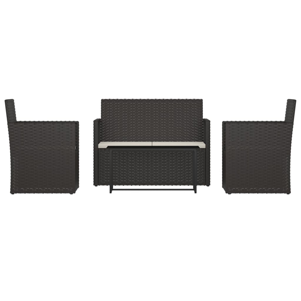 Set Salotto da Esterno 4 pz con Cuscini in Polyrattan Nero - immagine 2