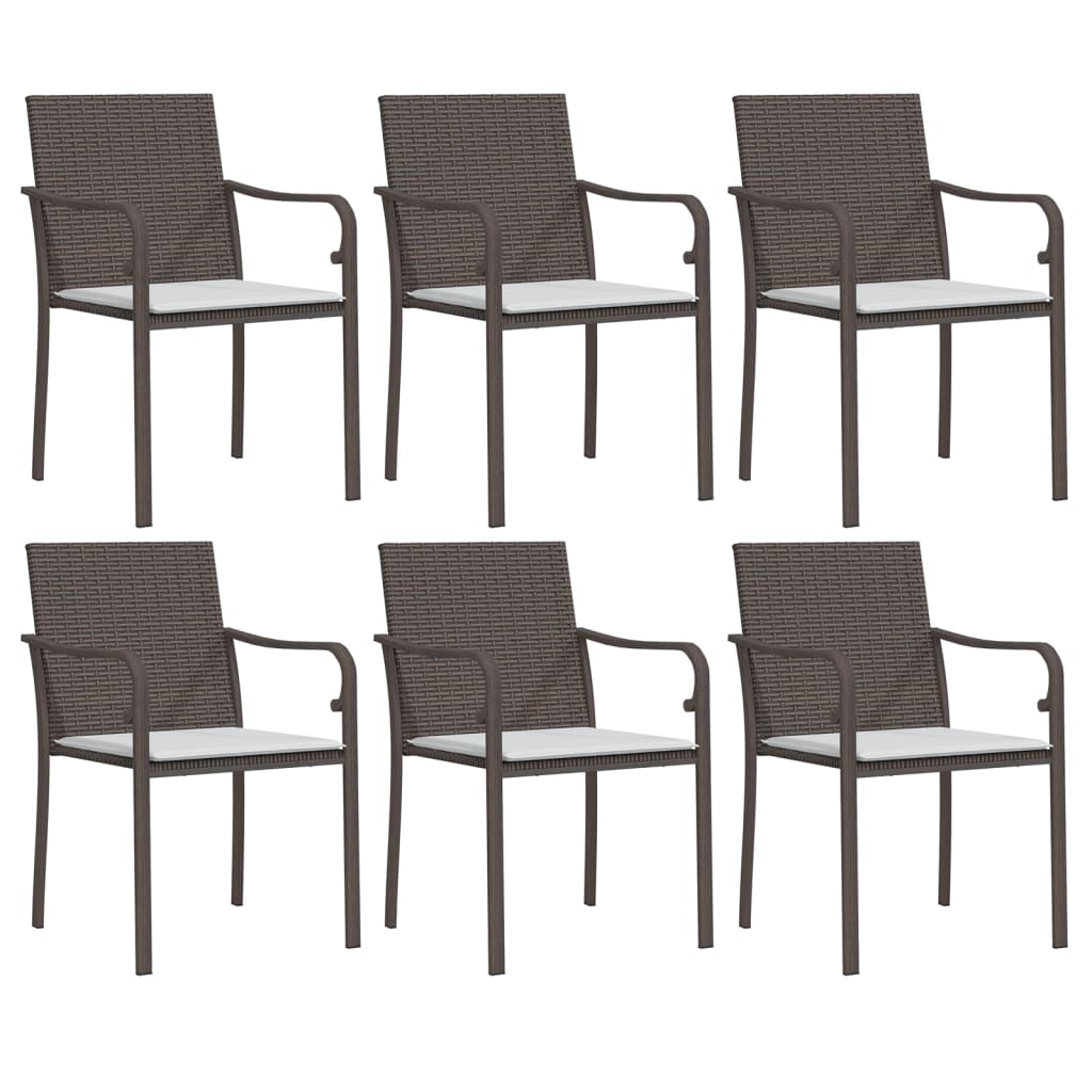 Sedie da Giardino con Cuscini 6pz Marroni 56x59x84cm Polyrattan - immagine 2