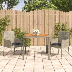 Set da Pranzo da Giardino 7 pz con Cuscini in Polyrattan Grigio