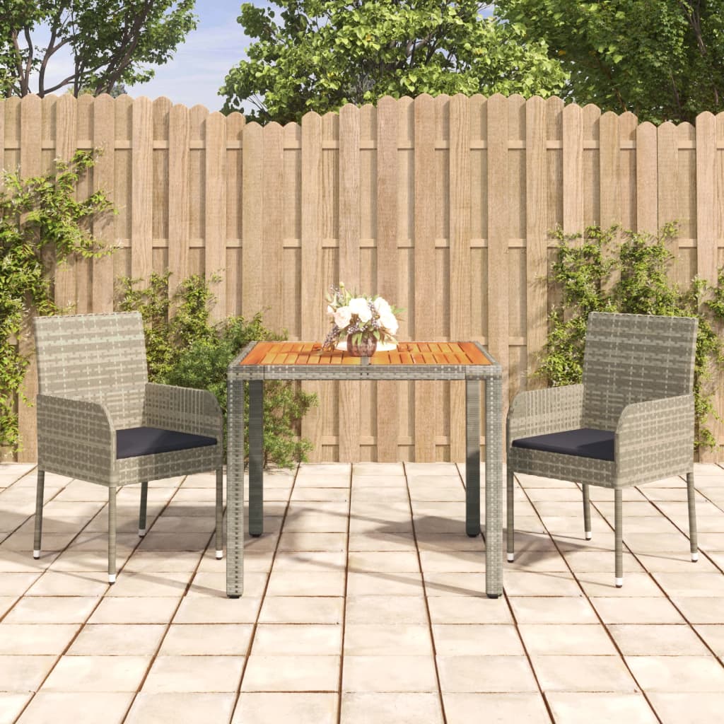 Set da Pranzo da Giardino 7 pz con Cuscini in Polyrattan Grigio