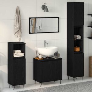 Set di mobili per il bagno 3 pcs Rovere Nero 30 x 30 x 190 cm