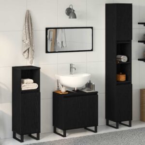 Set di mobili per il bagno Montaggio a parete 3 pcs Rovere Nero