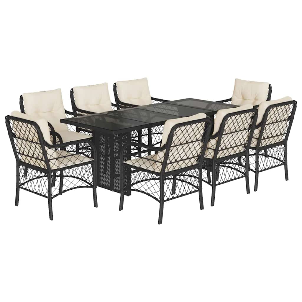 Set da Pranzo da Giardino 7 pz Nero con Cuscini in Polyrattan - immagine 2