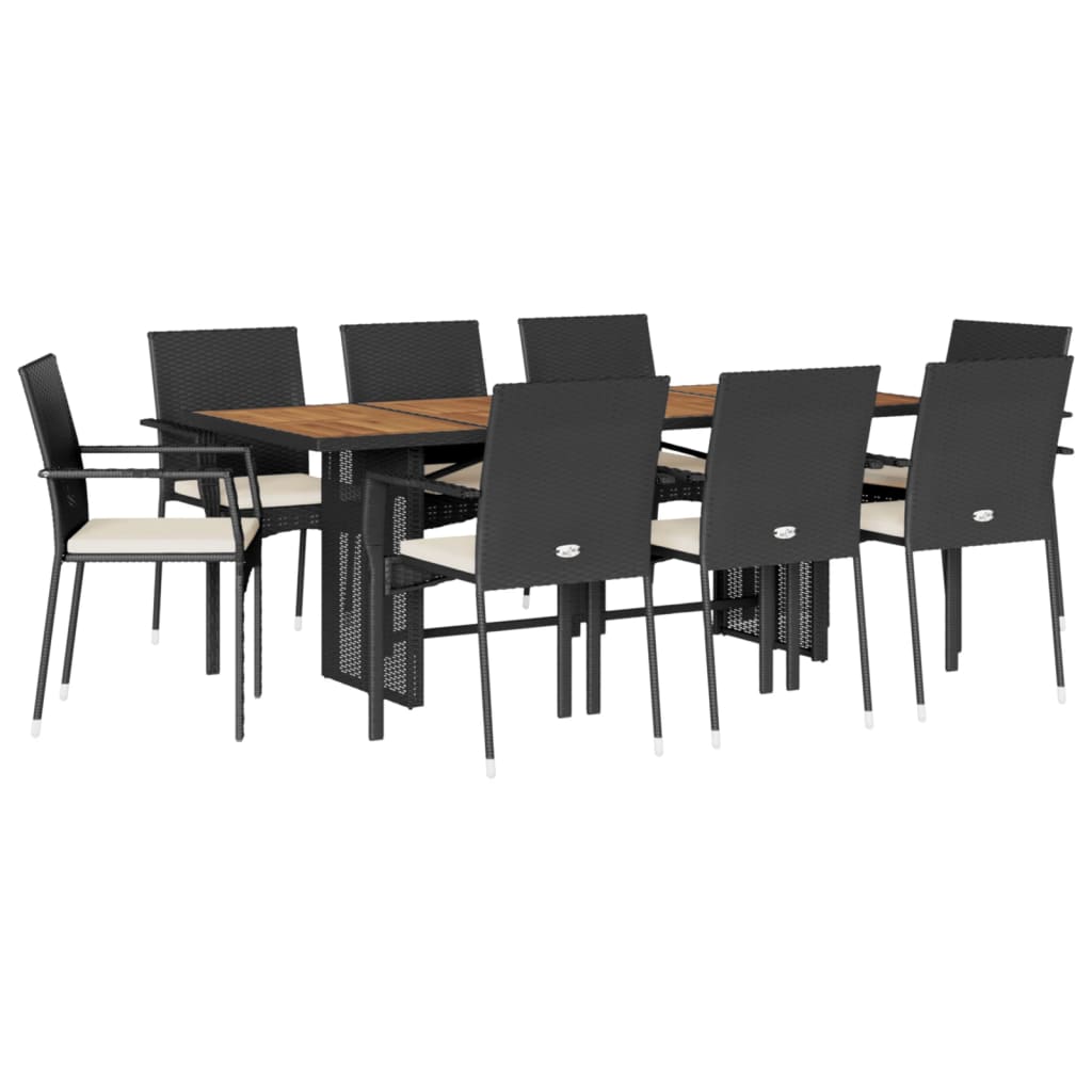 Set da Pranzo da Giardino 7 pz Nero con Cuscini in Polyrattan - immagine 2