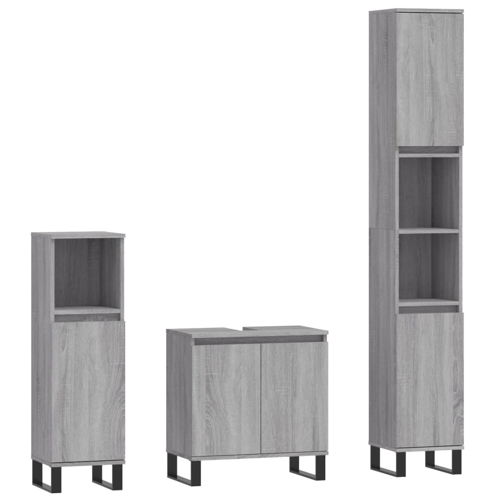 Set Mobili da Bagno 3 pz Grigio Sonoma in Legno Multistrato - immagine 2