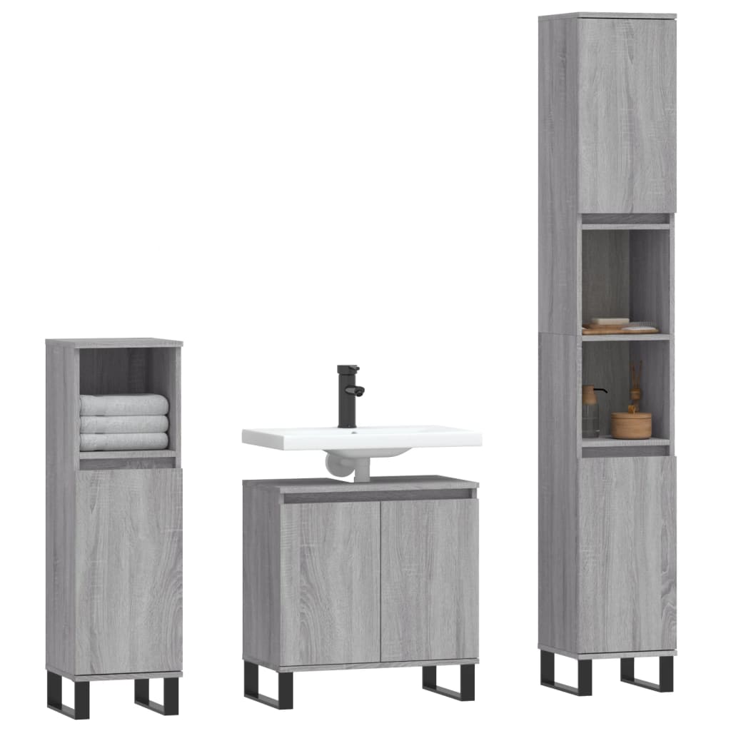 Set Mobili da Bagno 3 pz Grigio Sonoma in Legno Multistrato - immagine 3