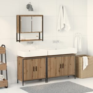 Set di mobili da bagno 3 pezzi in legno ingegnerizzato rovere Artisan