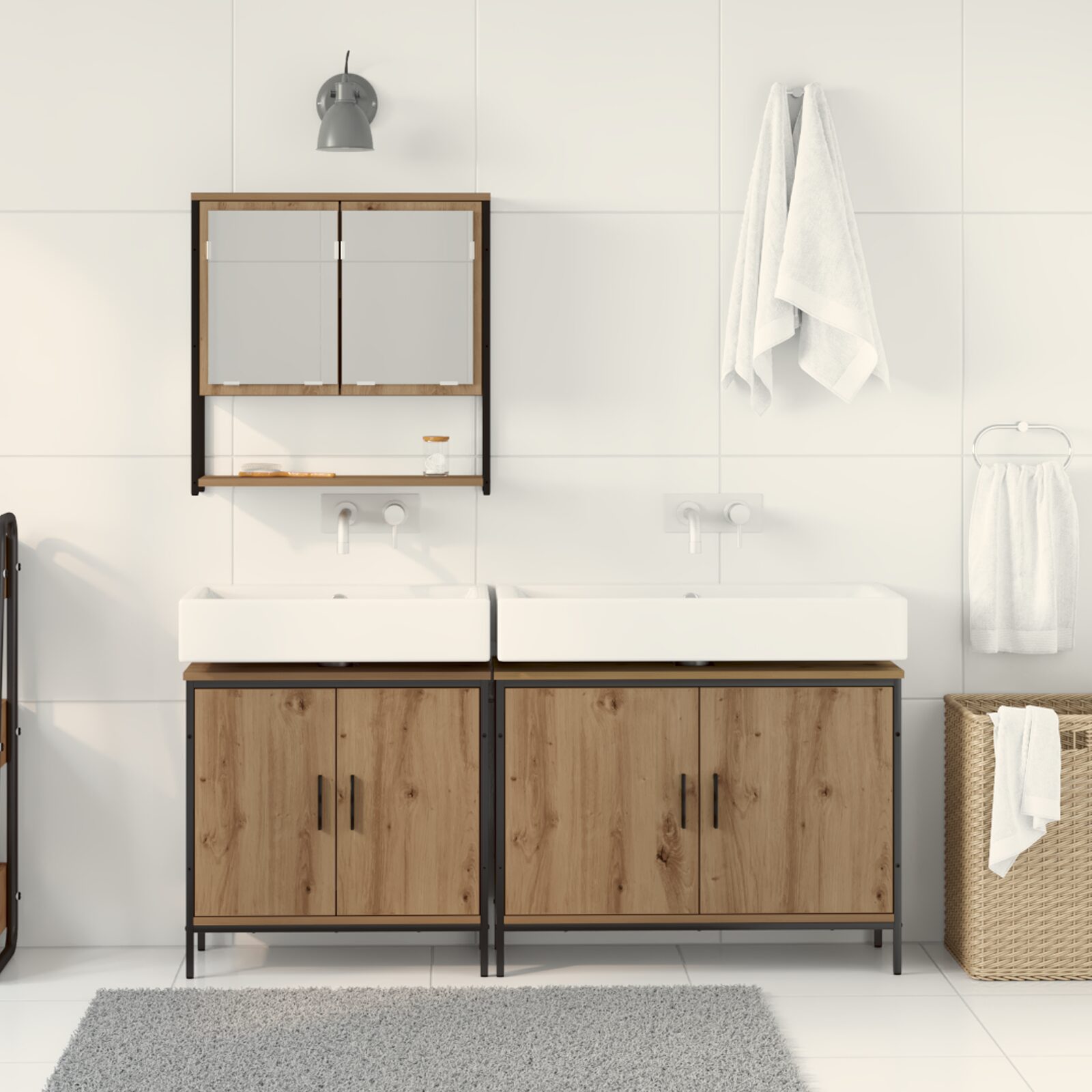 Set di mobili da bagno 3 pezzi in legno ingegnerizzato rovere Artisan - immagine 4