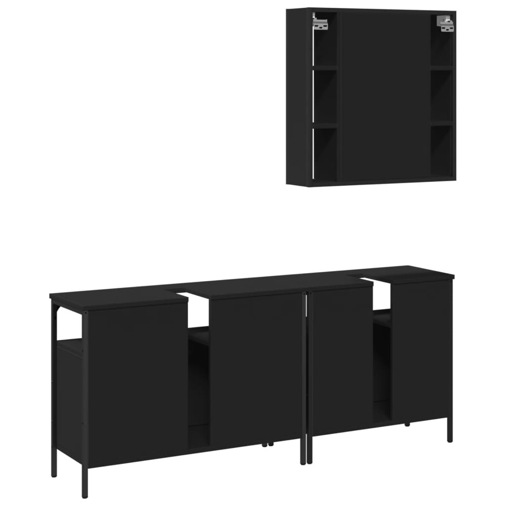 Set di Mobili da Bagno 3 pz Nero in Legno Multistrato - immagine 8