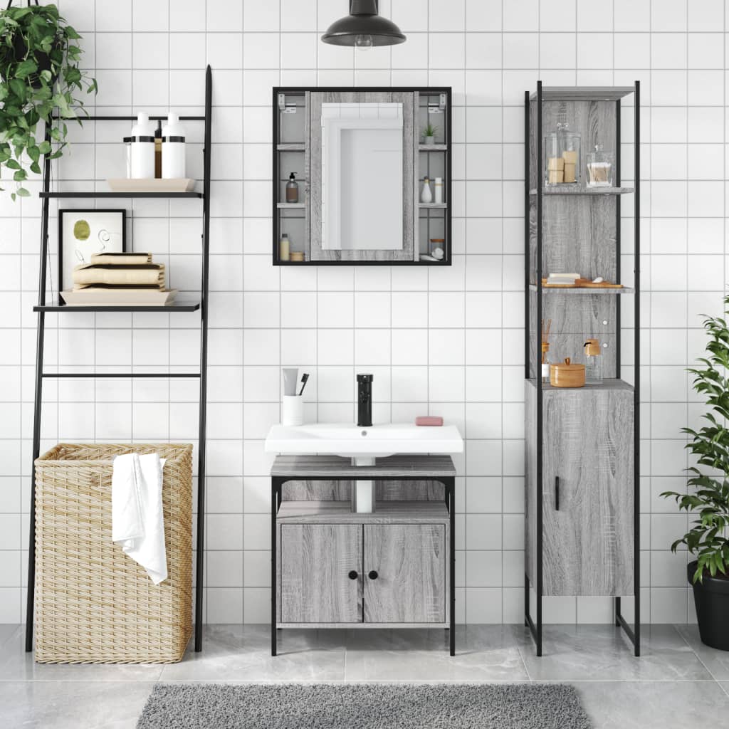 Set Mobili da Bagno 3 pz Grigio Sonoma in Legno Multistrato - immagine 3