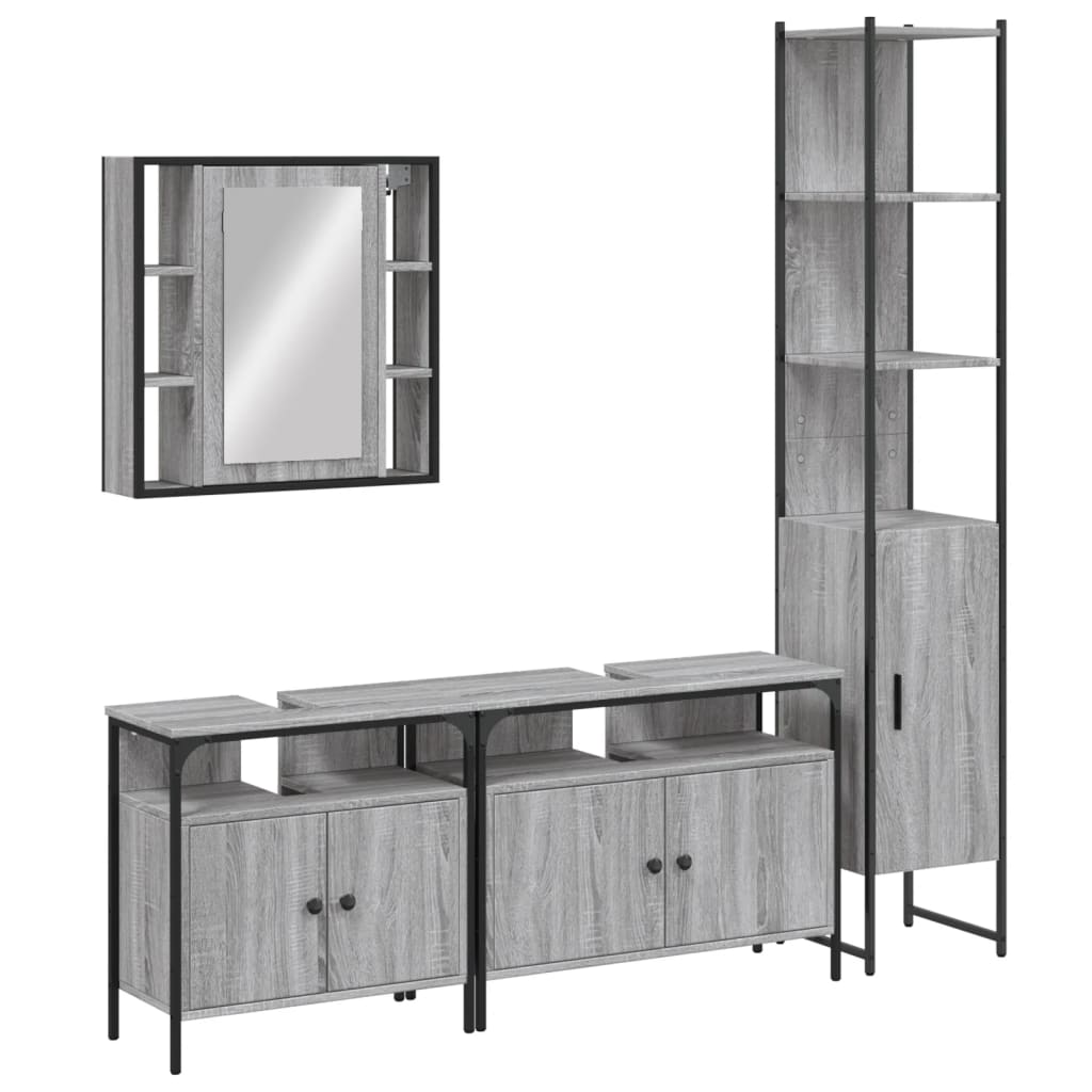 Set Mobili da Bagno 4 pz Grigio Sonoma in Legno Multistrato - immagine 2