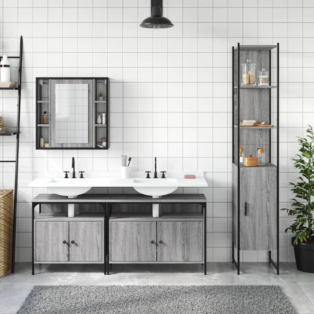 Set Mobili da Bagno 4 pz Grigio Sonoma in Legno Multistrato - immagine 3